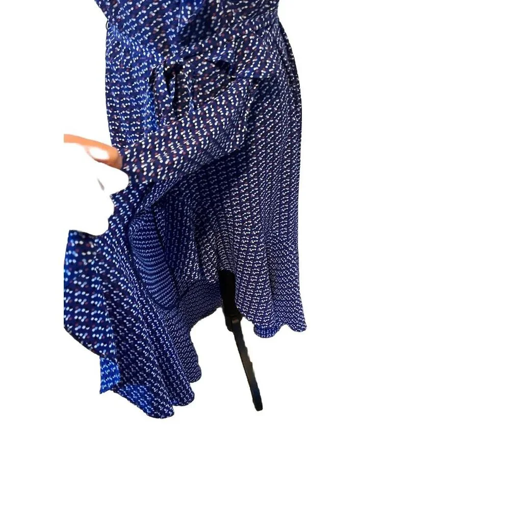 Max Studio Maxi Dress Size Large Blue Floral Asymmetrical Wrap Around - Picture 5 of 9